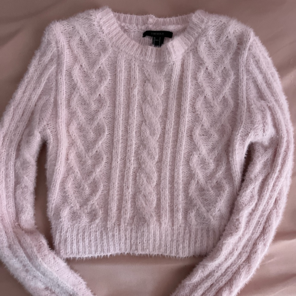 Forever 21 Pink Crew Neck Sweater with Cable Knit Design